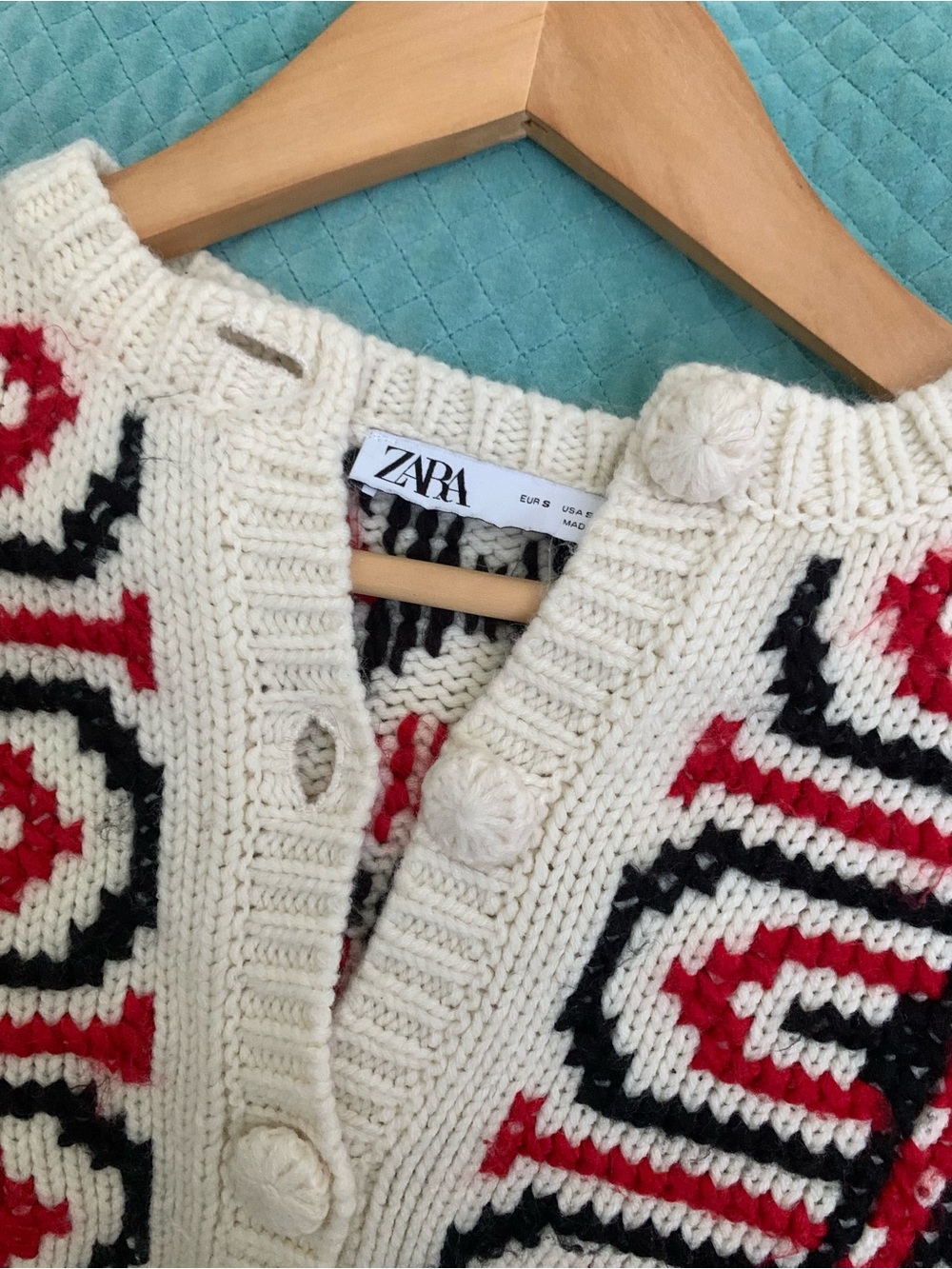 Zara Cream Embroidered Knit Cropped Cardigan with Fair Isle Motif - Picture 2 of 11